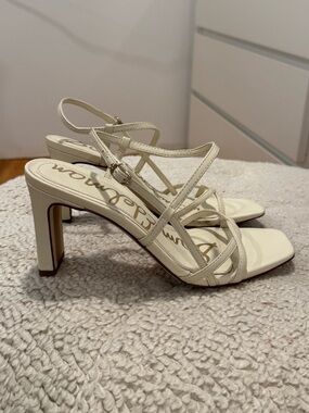 Sam Edelman Elissa Sandal - Modern Ivory Strappy Mid Block Heel Sandals (5.5)